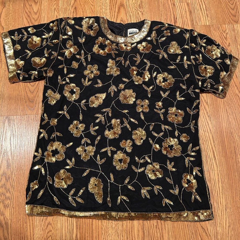 Vintage gold and black sequins top